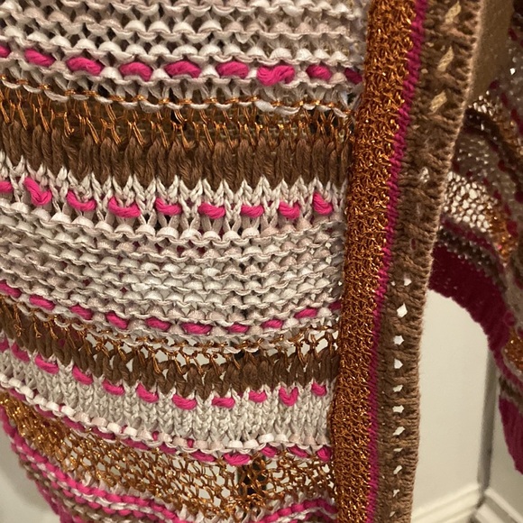 Chicos metallic bronze hot pink woven sweater cardigan! Perfect for fall! Size O - Picture 3 of 6